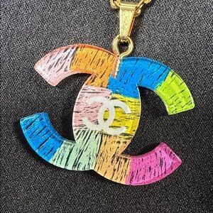 Colorful Upcycled Chanel CC Charm/Pendant on 18” chain